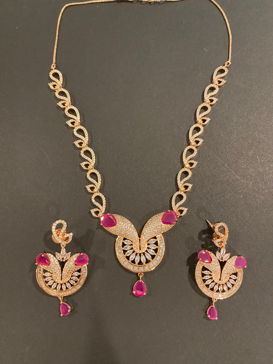 Ruby Colored Crystal Necklace Set