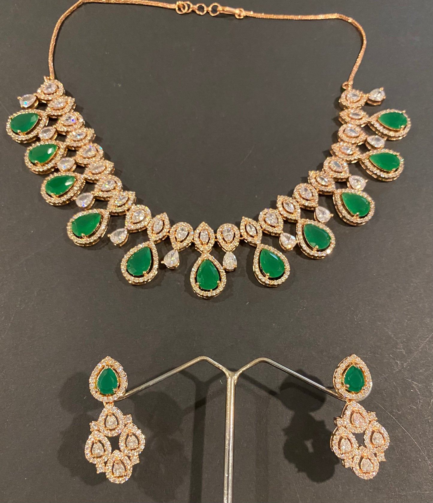 Emerald and Diamond Colored Crystal Necklace Set