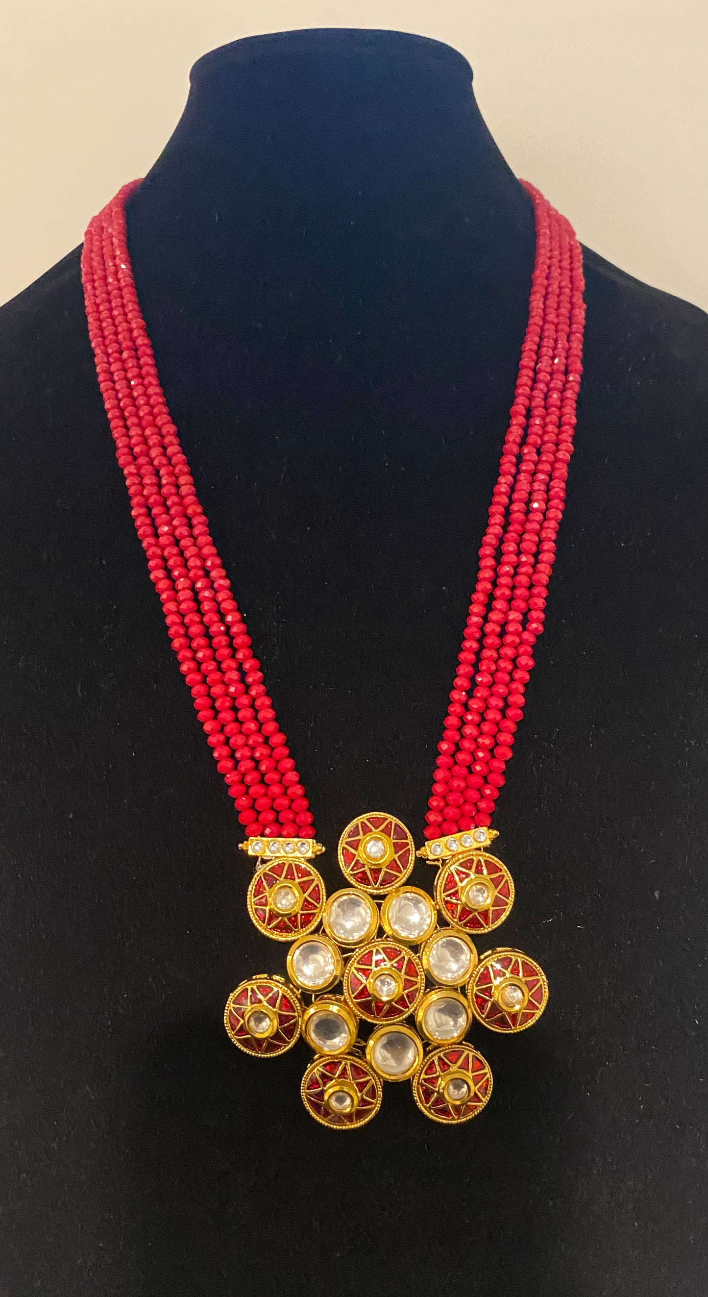 Red Crystal and Kundan Style Necklace
