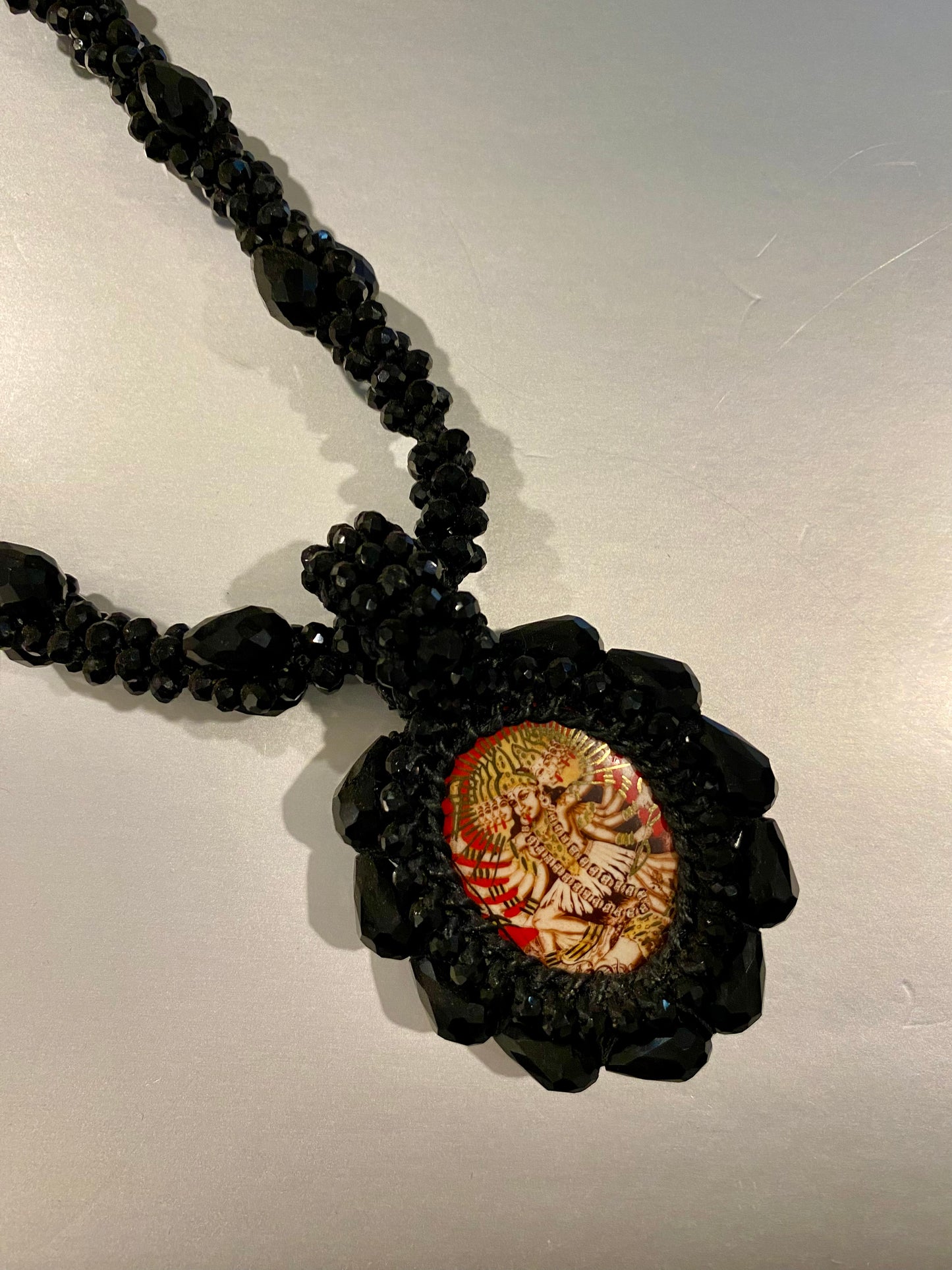 Black Crystal and Gold Plated Kali Pendant