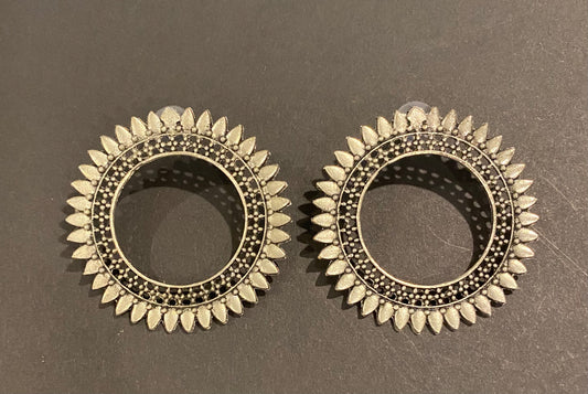 Oxidized Silver Circle Earrings