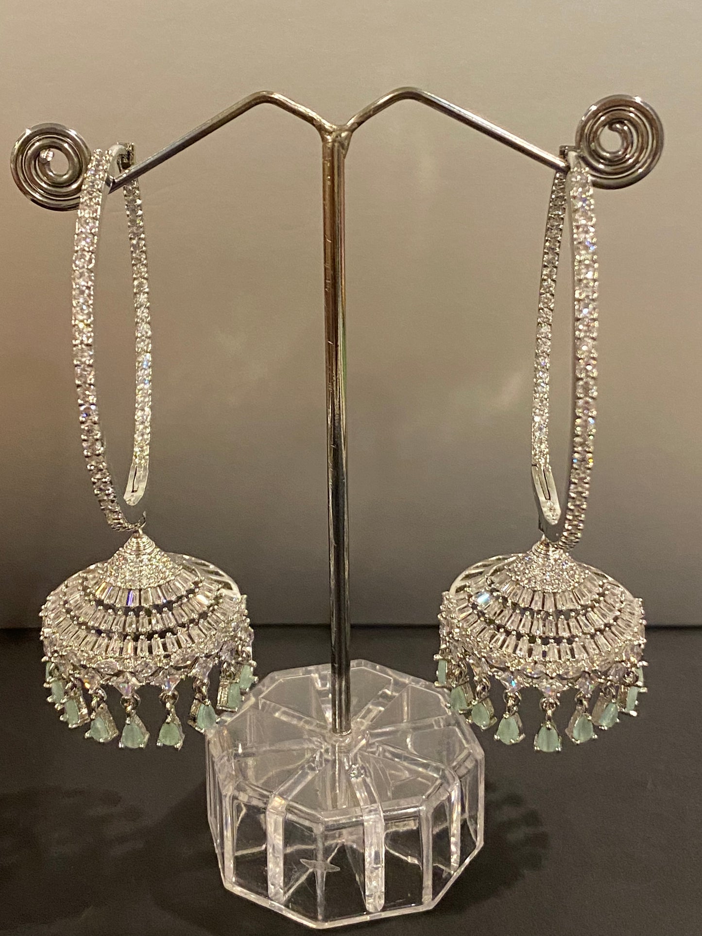 Silver Crystal Rhinestone Jhumka